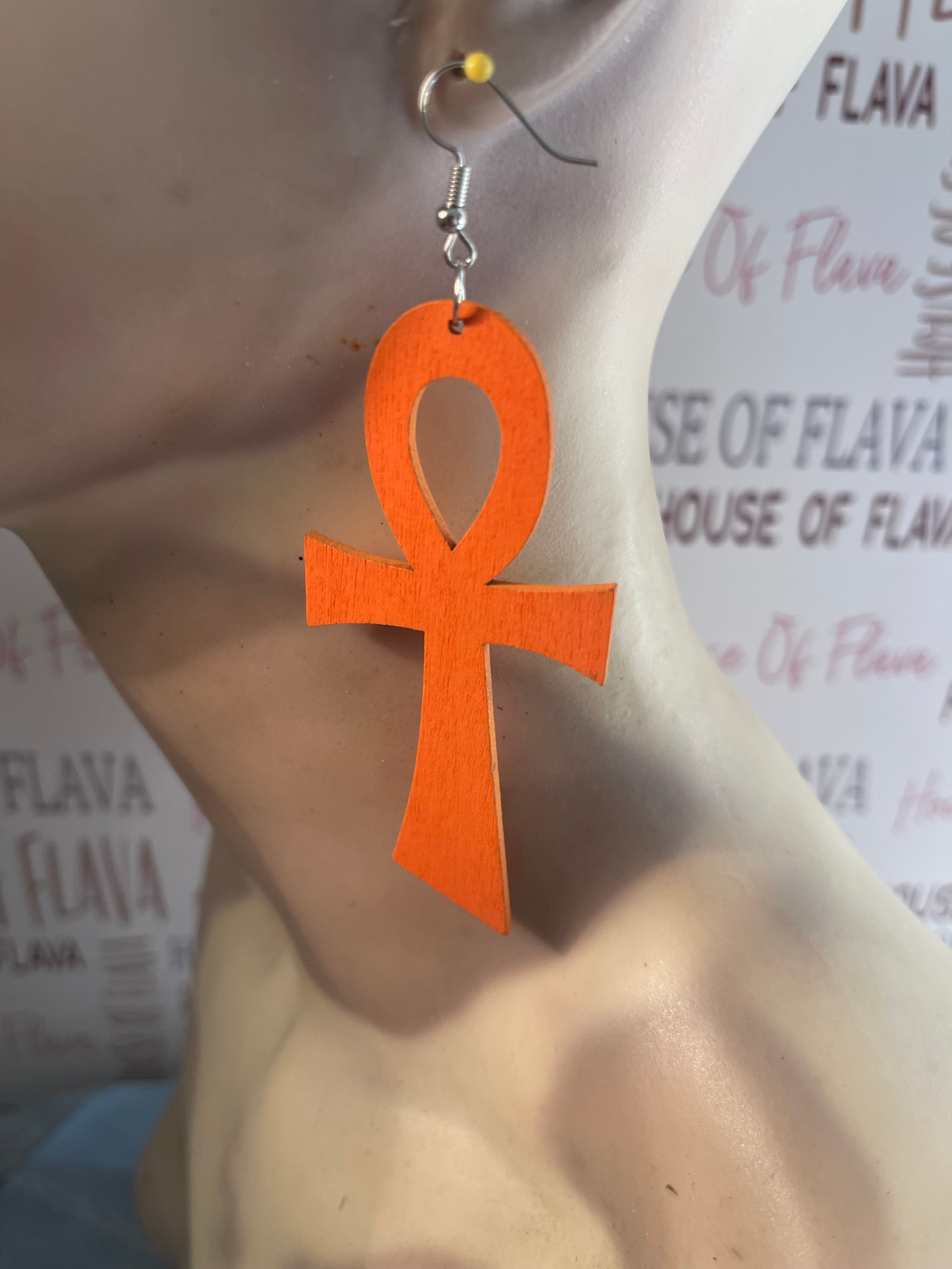 #158 Ankh earrings (Wood)