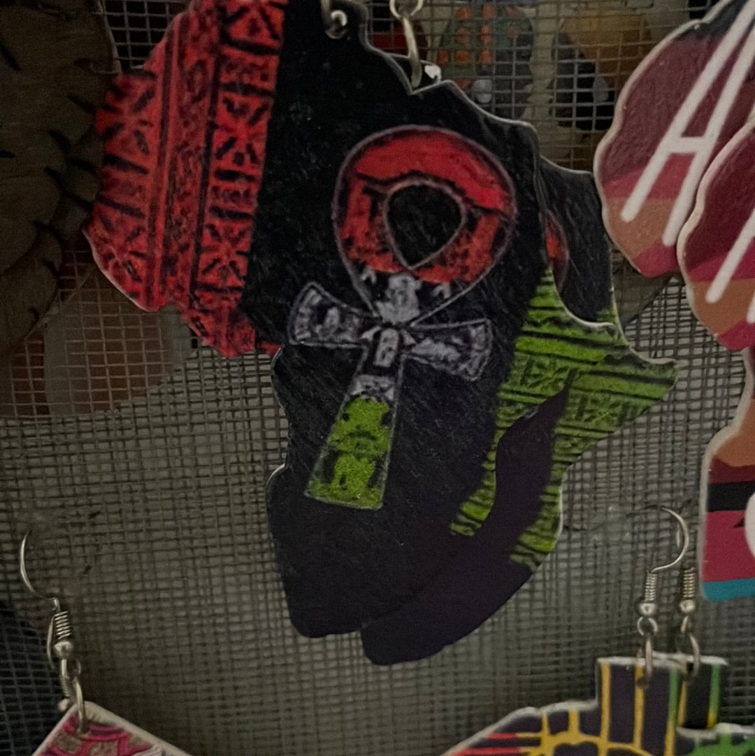 Africa map Ankh colorful earrings (Wood)