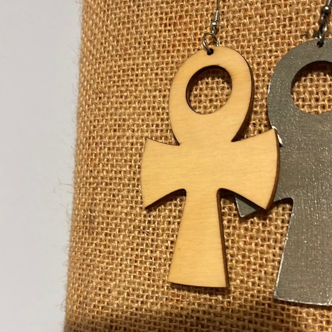 #165 Ankh earrings (Wood)