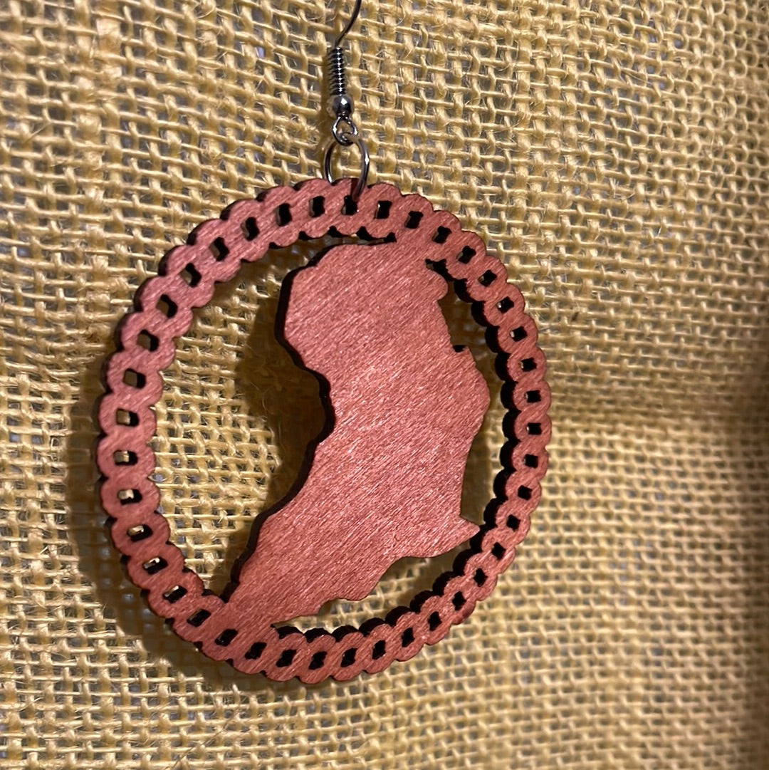 Africa map & Circles earrings (Wood)