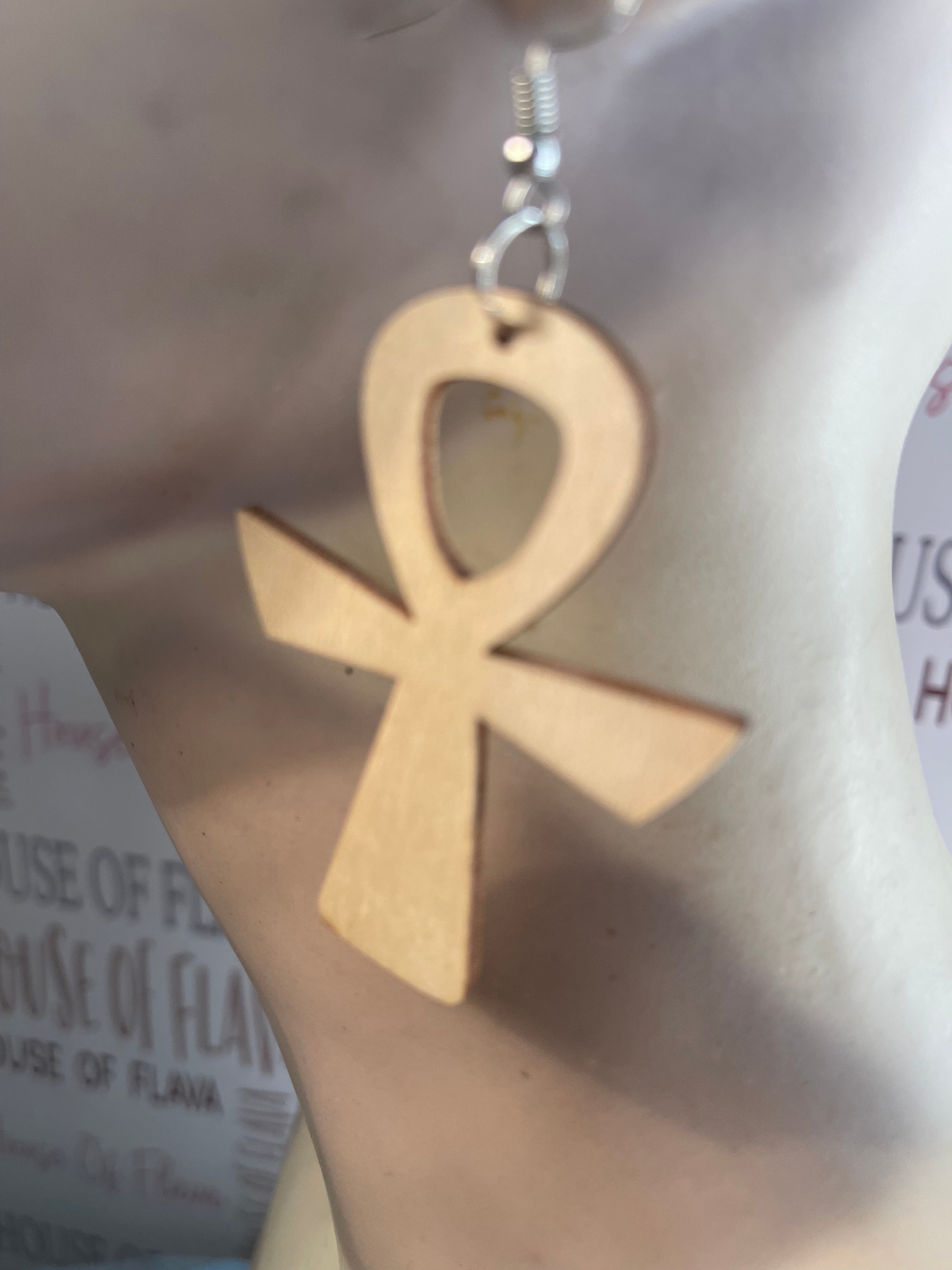 #156 Ankh engraved earrings (Wood)