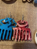 #183 Afro pic fabric earrings (Wood) (red)