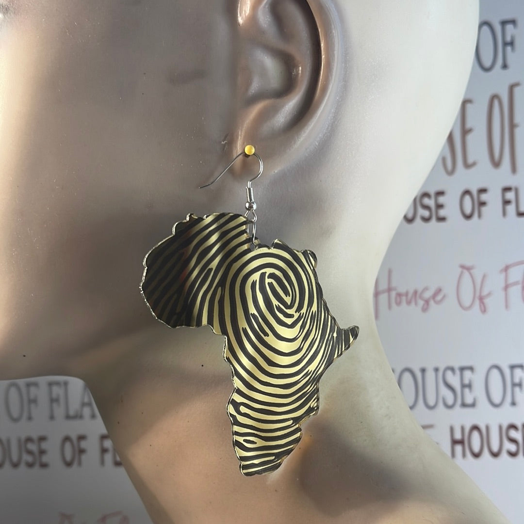 #214 Africa map w/Zig Zag Mirror-Acrylic earrings