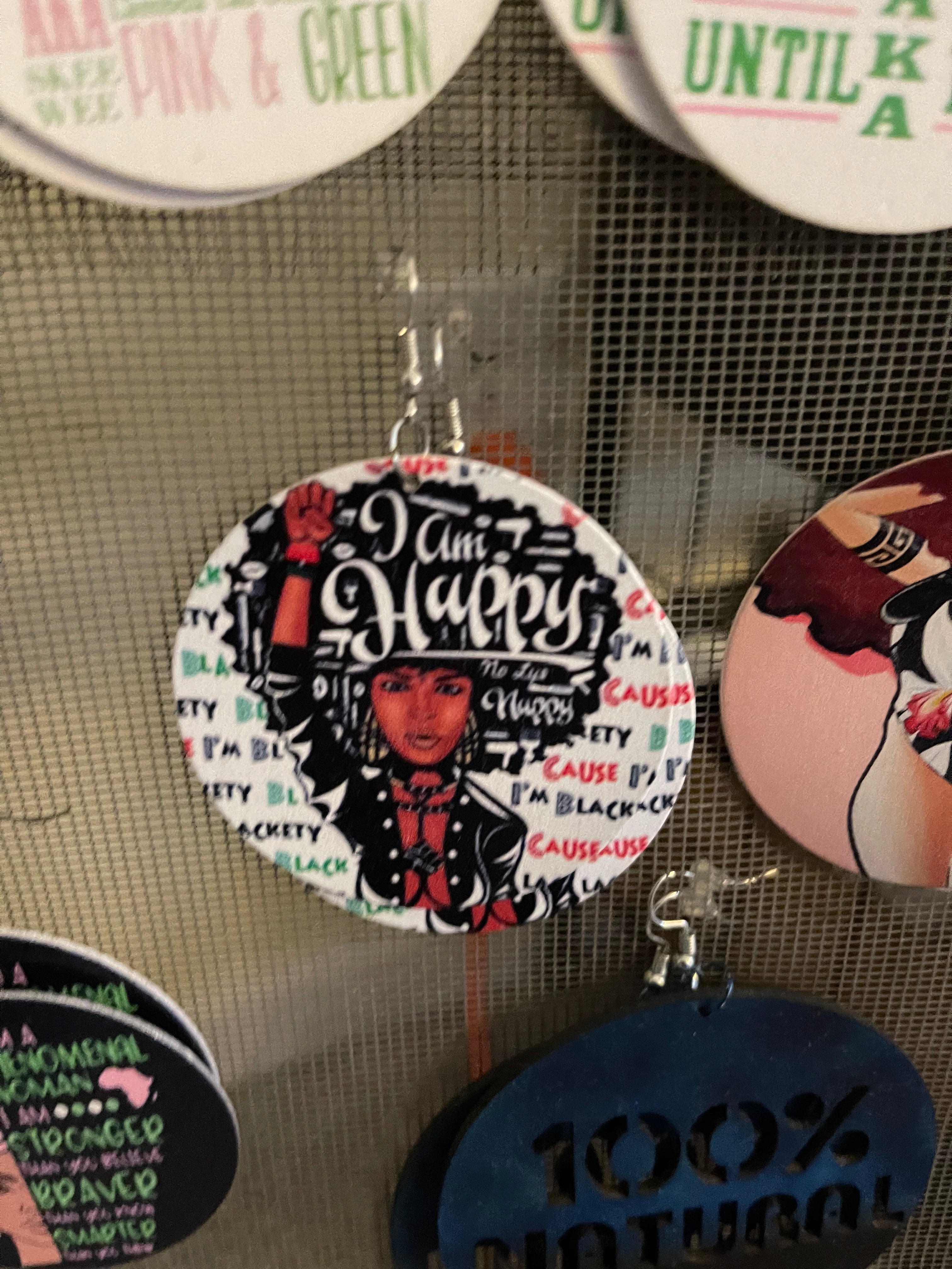 Happy I'm Black earrings (Wood)
