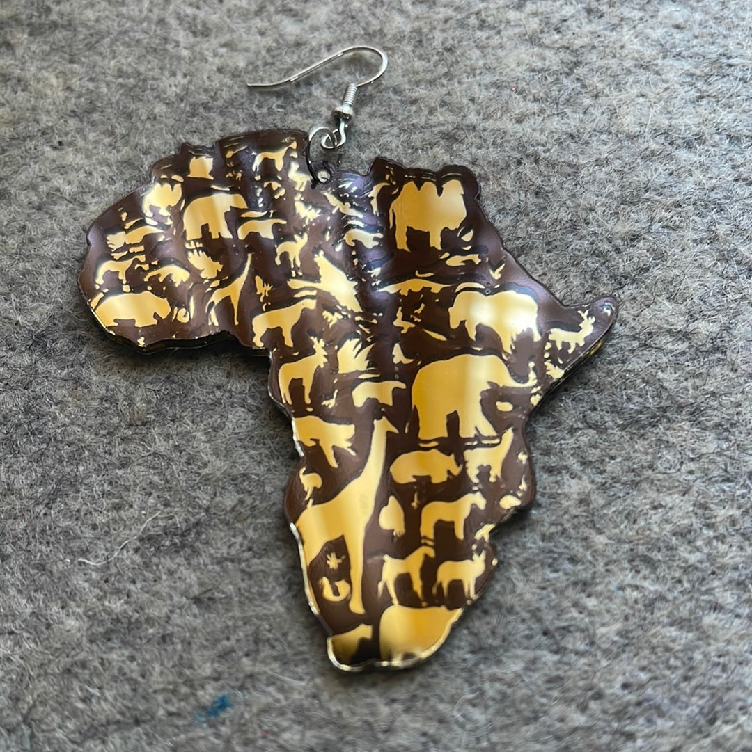 Africa map w/animal Mirror-Acrylic earrings #213