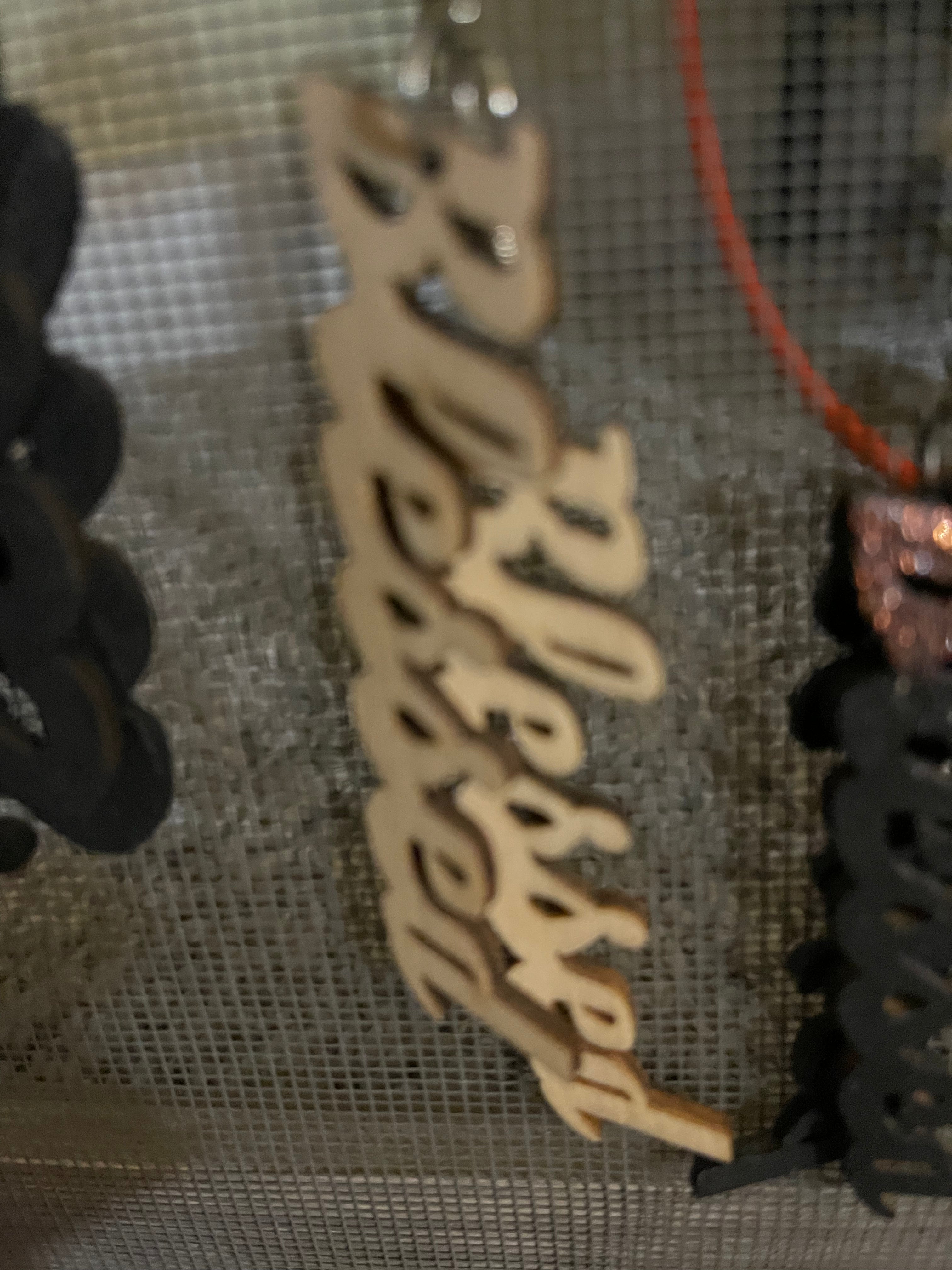 Blessed script earrings (Wood)