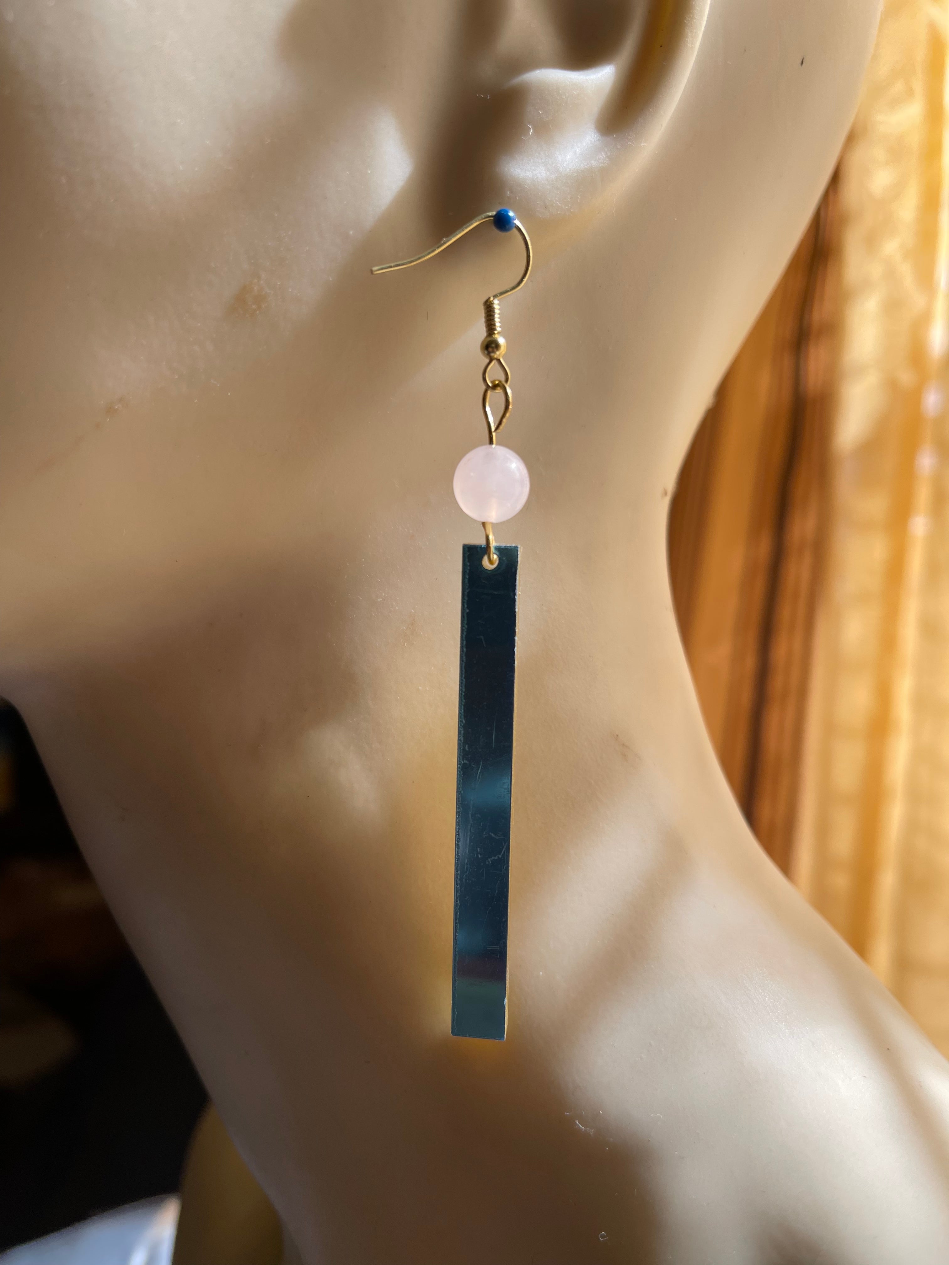 #207 Mirrored earrings w/ Rose Quartz gemstone