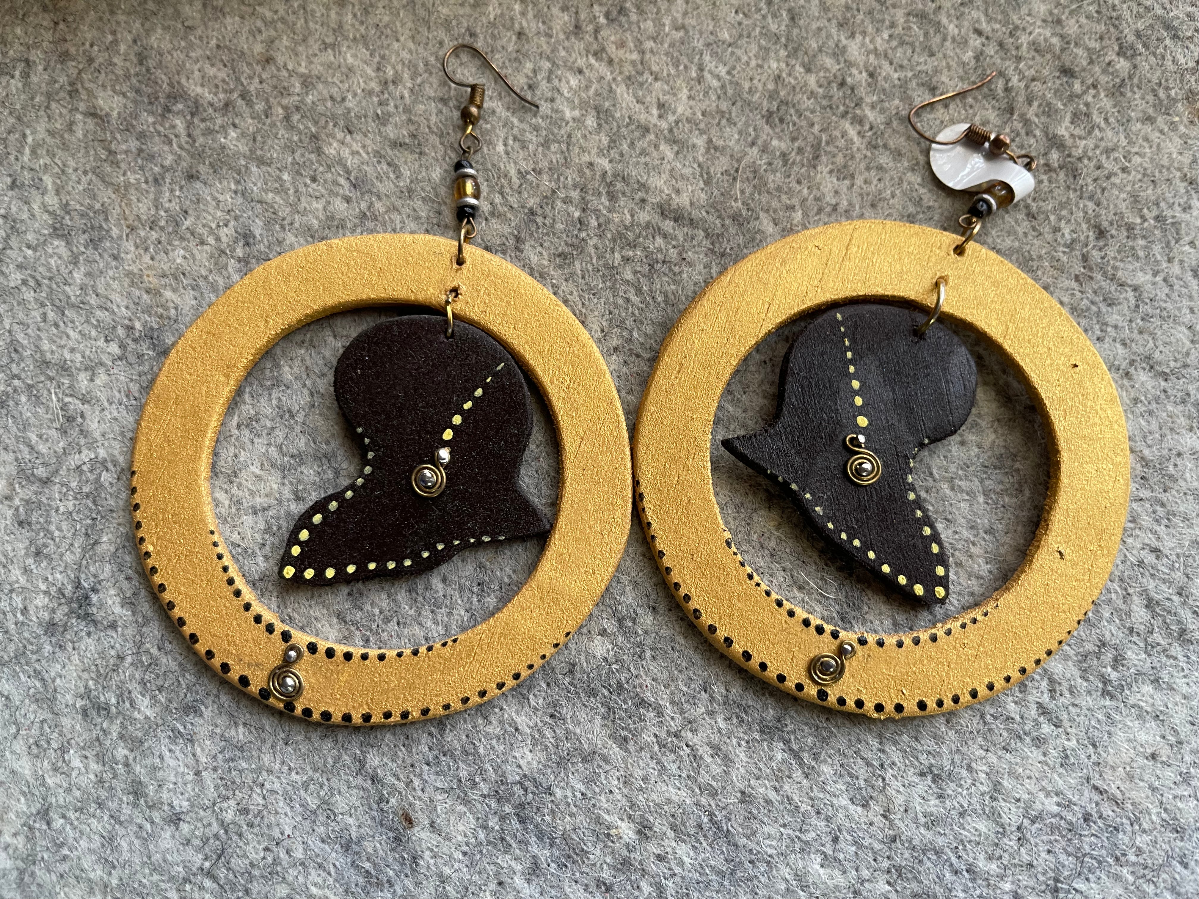 #167 Africa map yellow bling earrings (Wood)