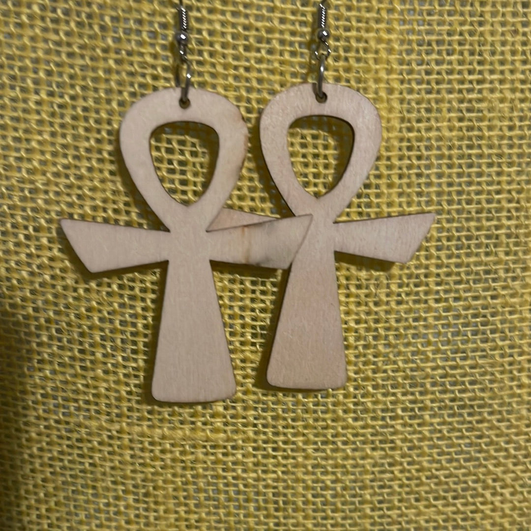 #156 Ankh engraved earrings (Wood)