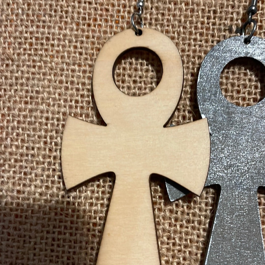 #165 Ankh earrings (Wood)