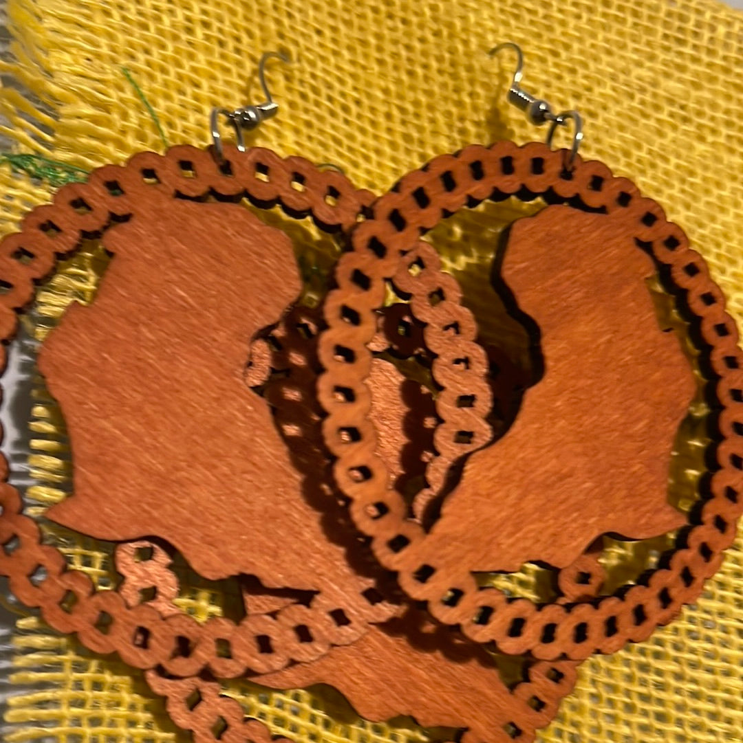 #166 Africa map & Circles earrings (Wood)