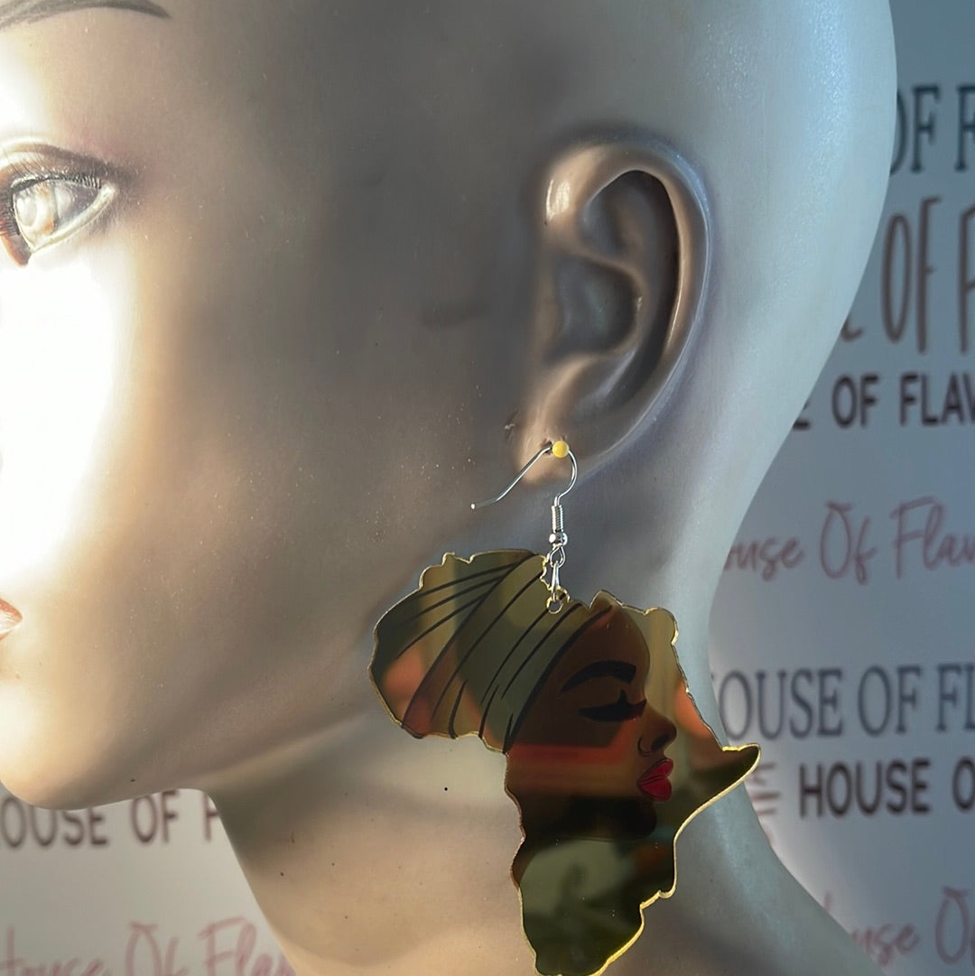 Africa map w/woman Mirror-Acrylic earrings #206