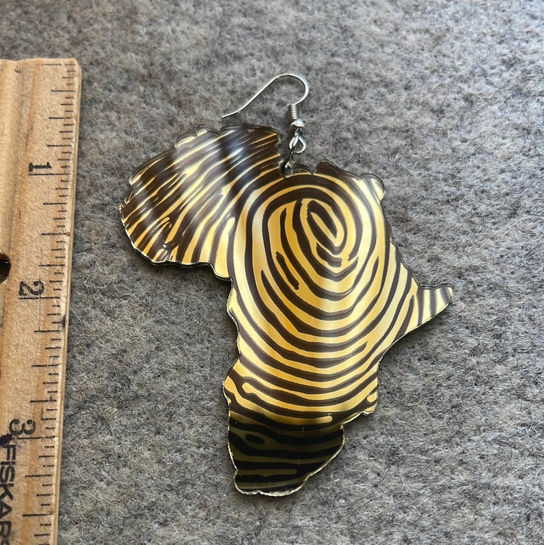 Africa map w/Zig Zag Mirror-Acrylic earrings #214