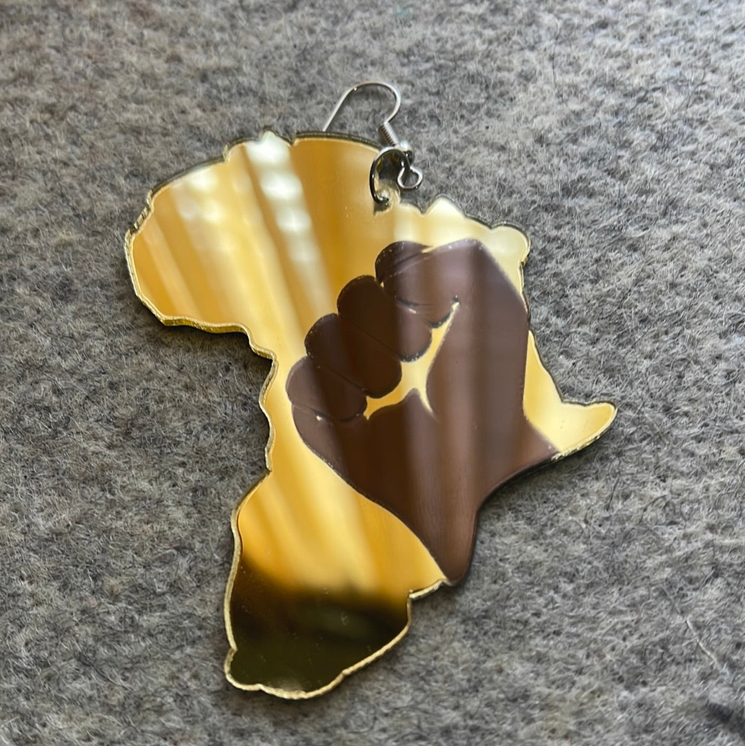 Africa map w/fist Mirror-Acrylic earrings #212