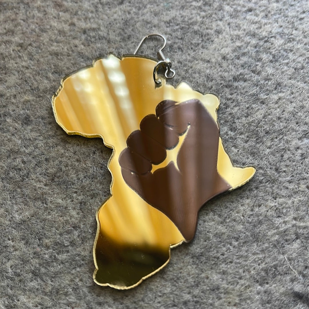 #212 Africa map w/fist Mirror-Acrylic earrings