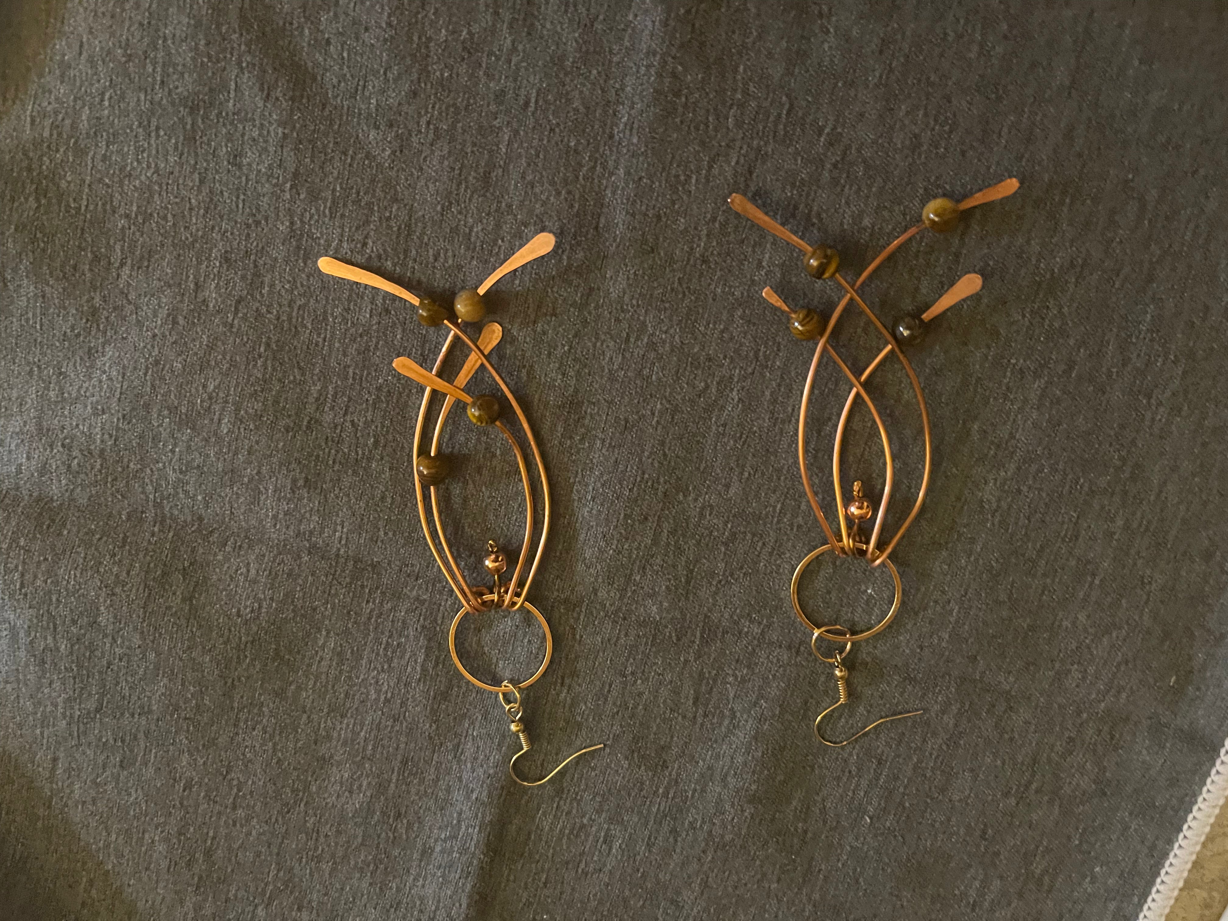 Copper curved dangles w/Tigers Eye earrings