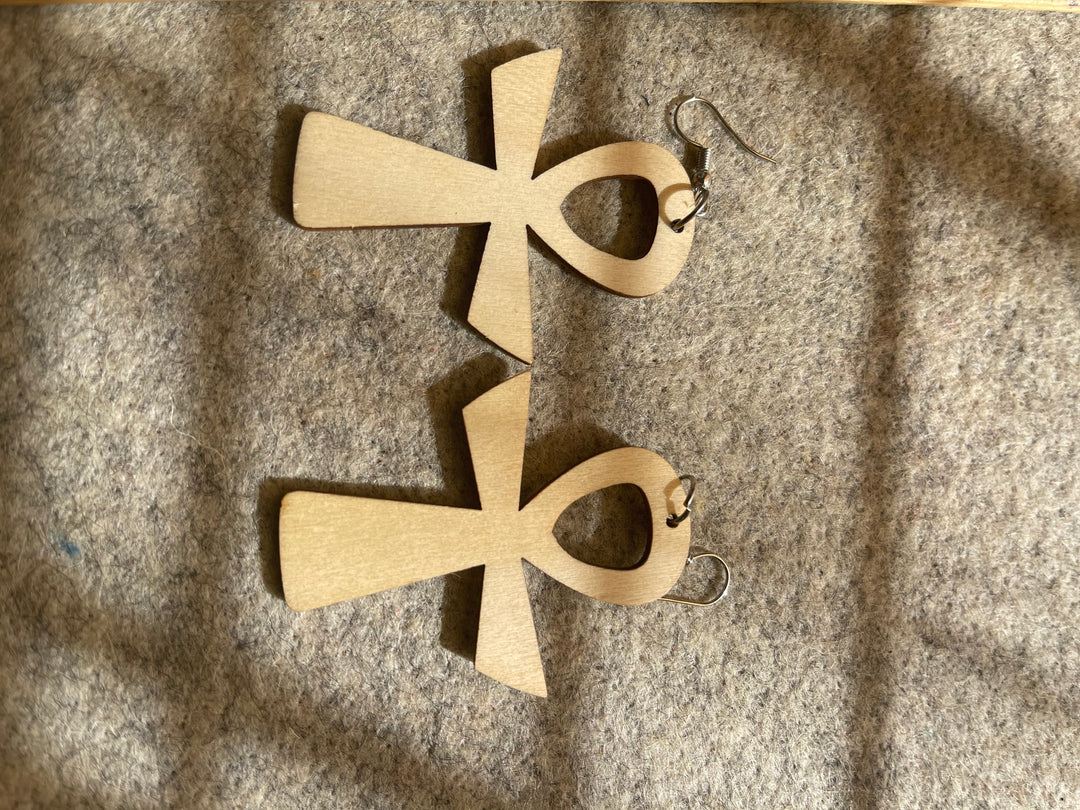 Ankh engraved earrings (Wood)