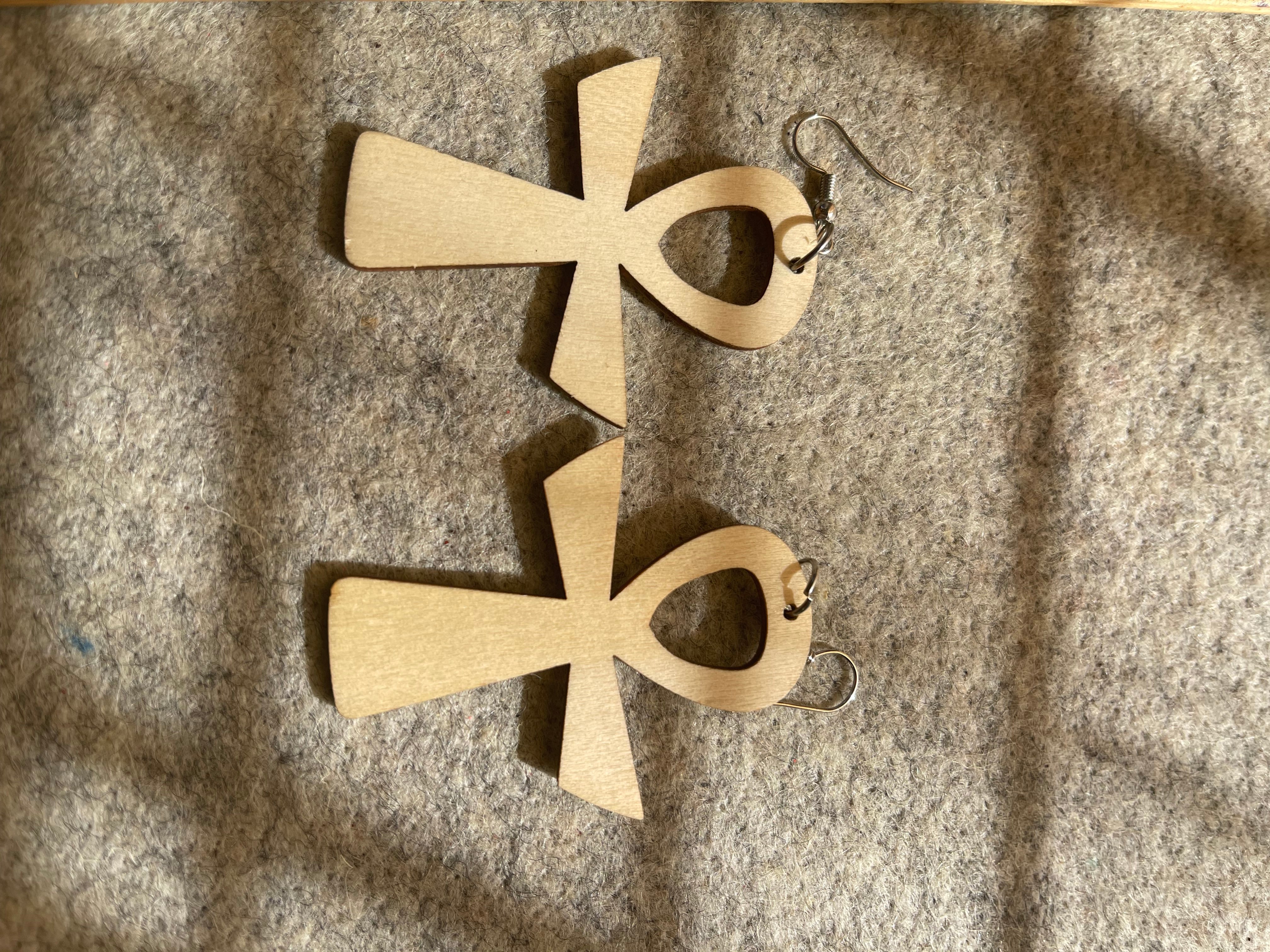 #156 Ankh engraved earrings (Wood)