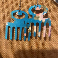 #182 Afro pic fabric earrings - blue(Wood)