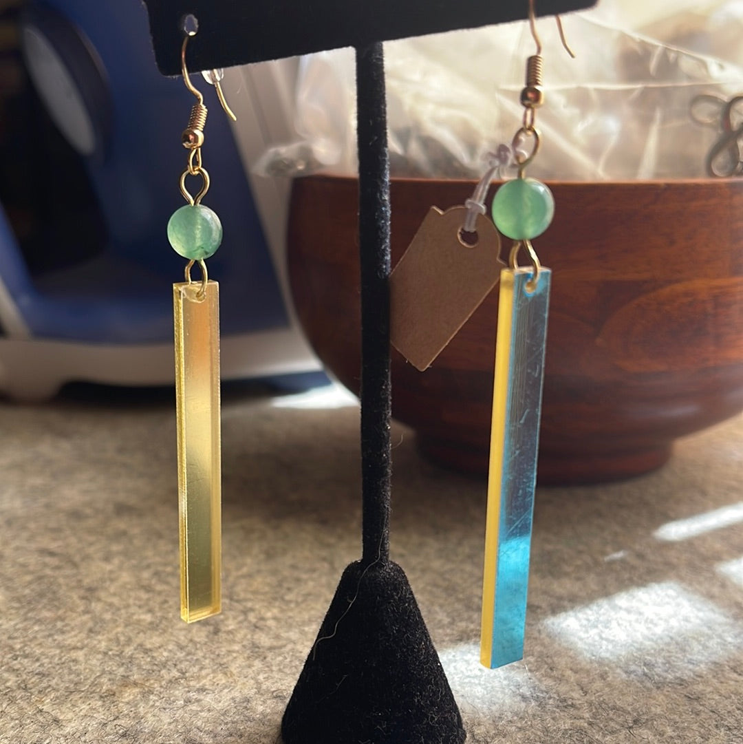 #209 Mirrored earrings w/ Aventurine gemstone