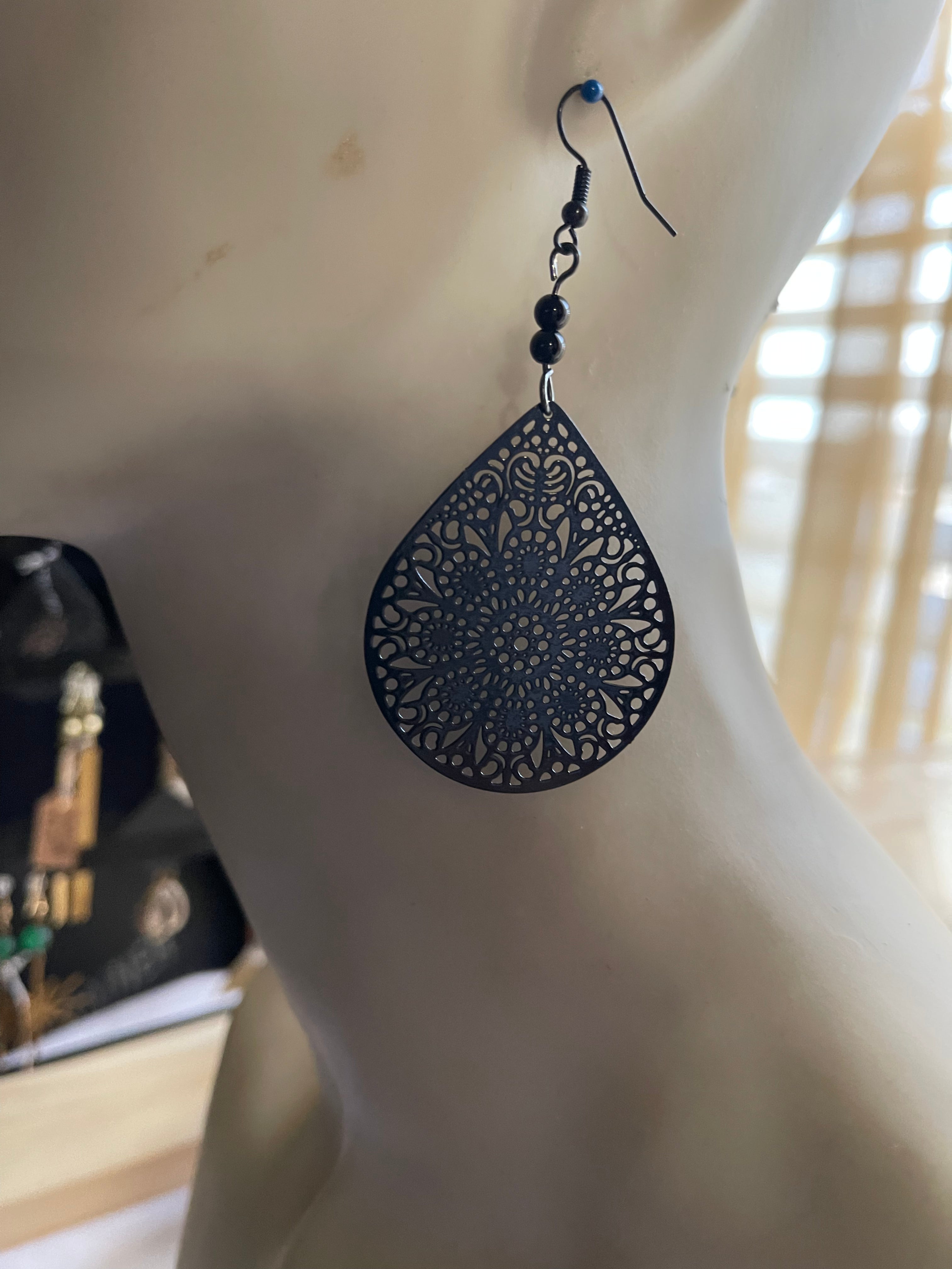 #503 Filigree earrings w/Black Jasper