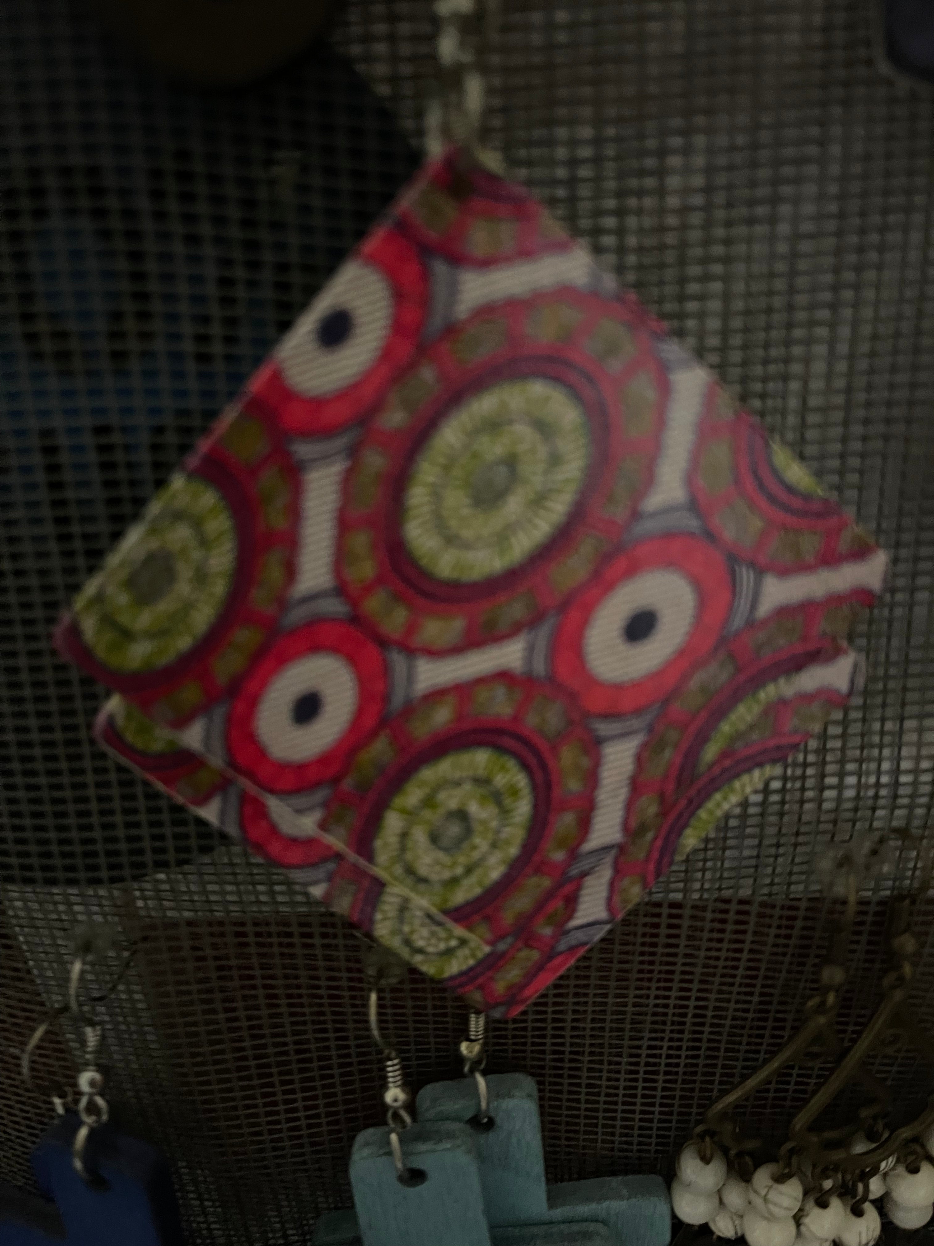 Square fabric print earrings (Wood)