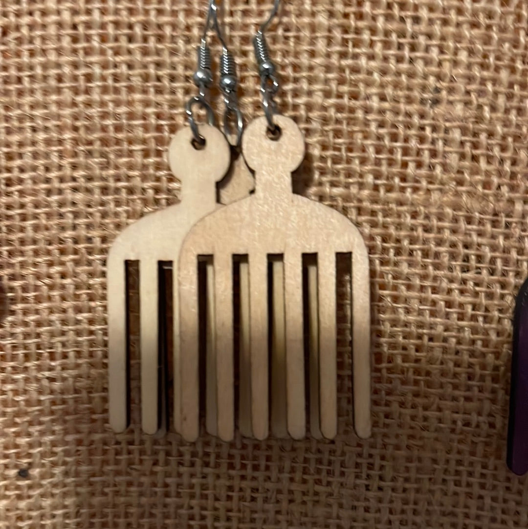 Afro Pic earrings (Wood)