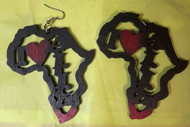I Love Africa map earrings (Wood)