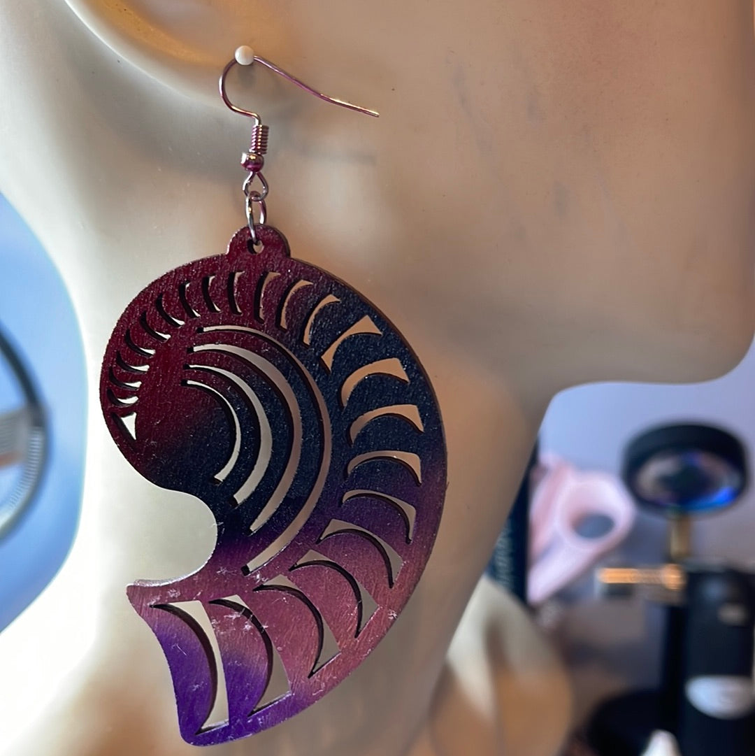 #155 Spiral cutout earrings - wood