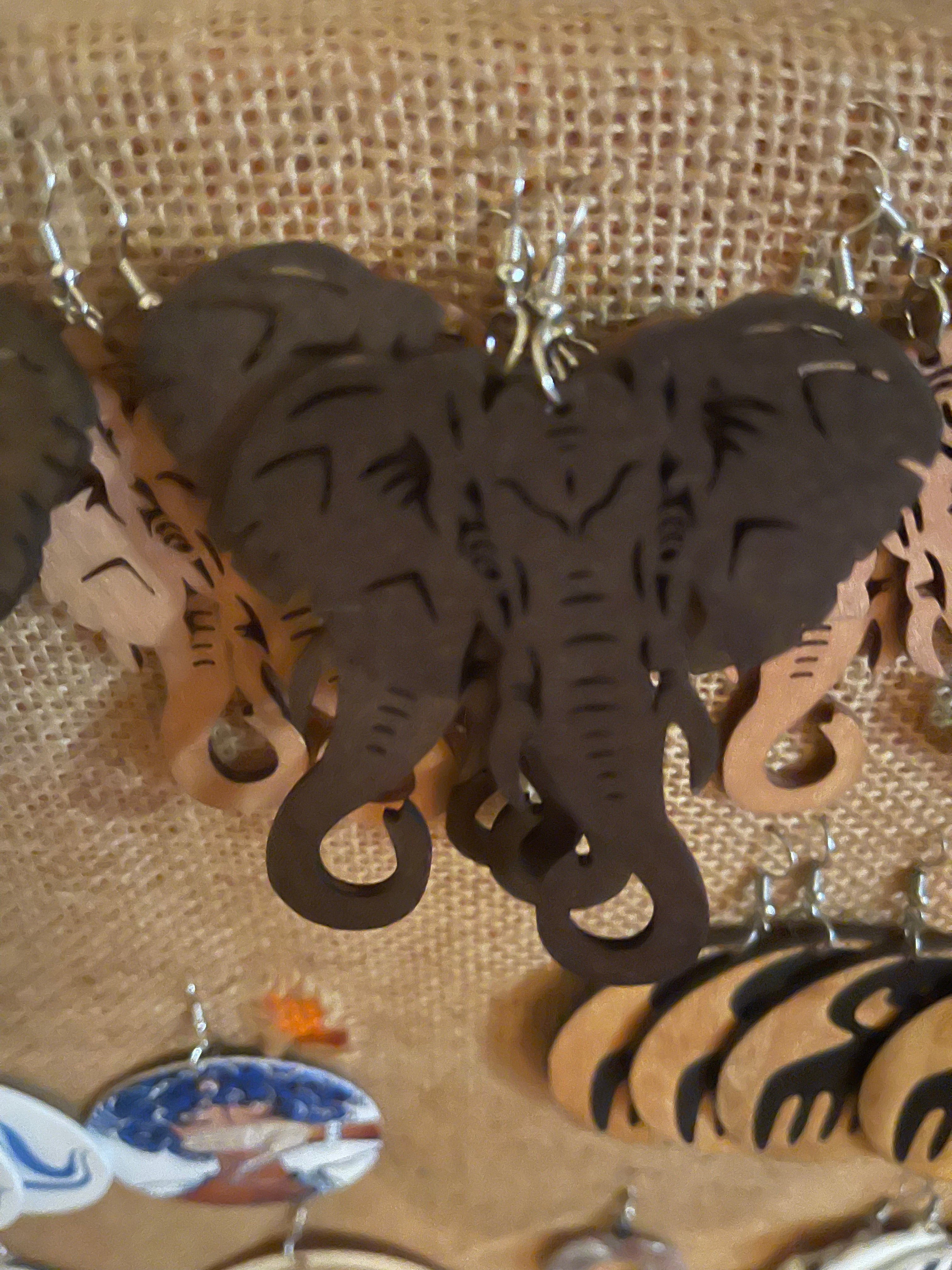 Elephant earrings wood