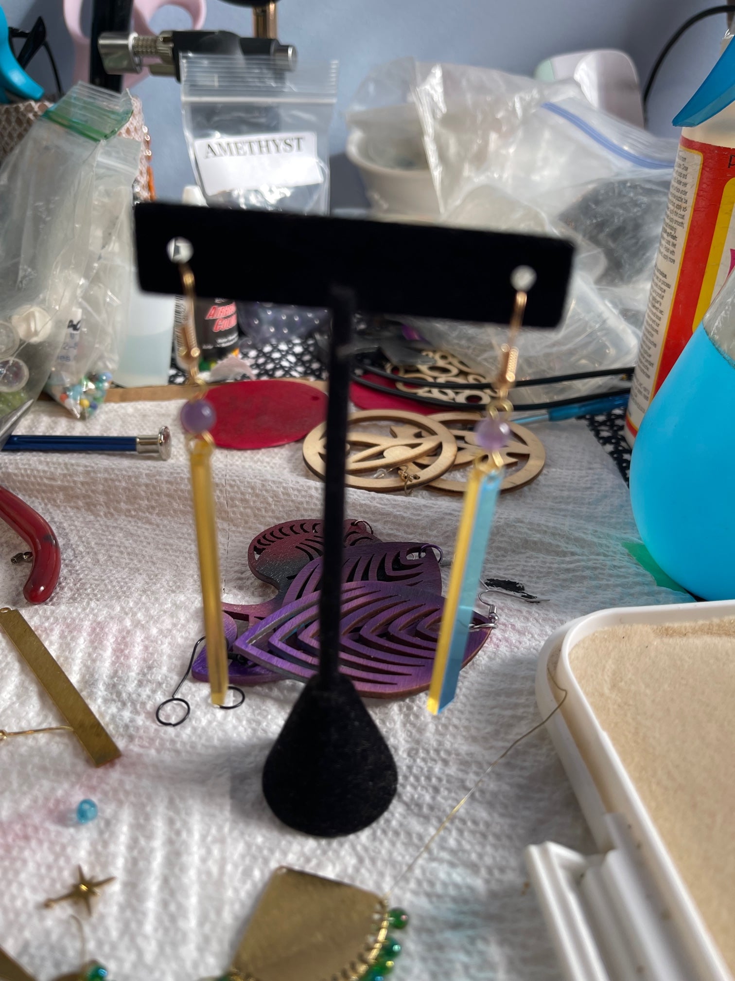 Mirrored earrings w/ Amethyst #211