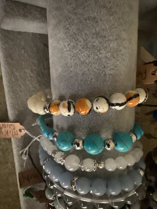 Ocelot, Cappucino & Vanilla Jade (Vanilla) bracelet (8mm)