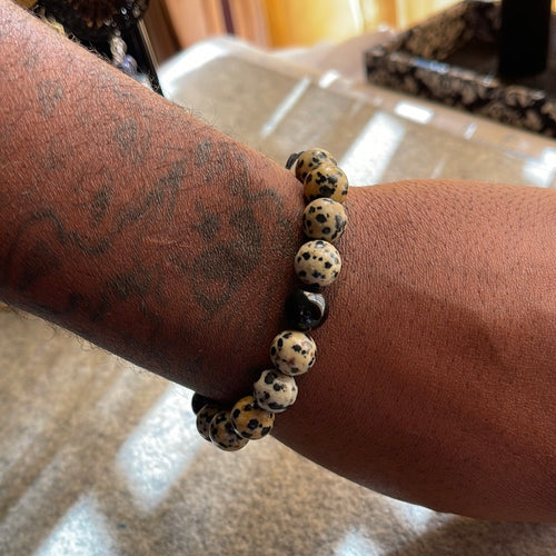 Dalmation Jasper with Black Onyx Meditation Healing Protection Spiritual bracelet