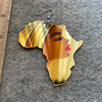 #206 Africa map w/woman Mirror-Acrylic earrings