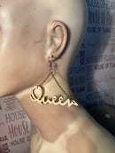 #188 Queen word earrings (Wood)