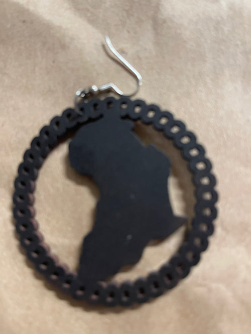 Africa map & Circles earrings (Wood)