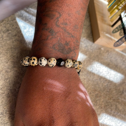 Dalmation Jasper with Black Onyx Meditation Healing Protection Spiritual bracelet