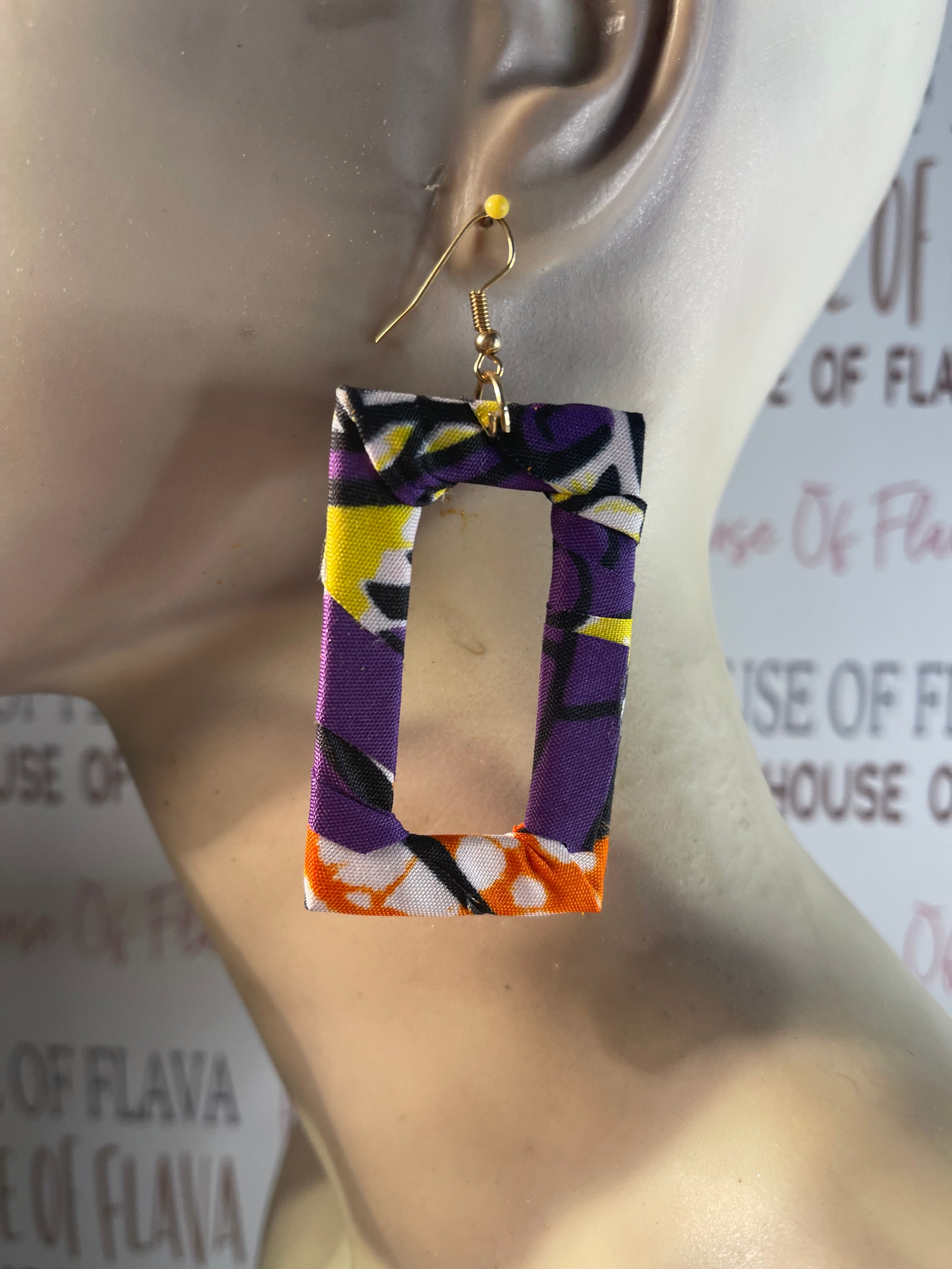 #702 Fabric wrapped Africa earrings (Wood)