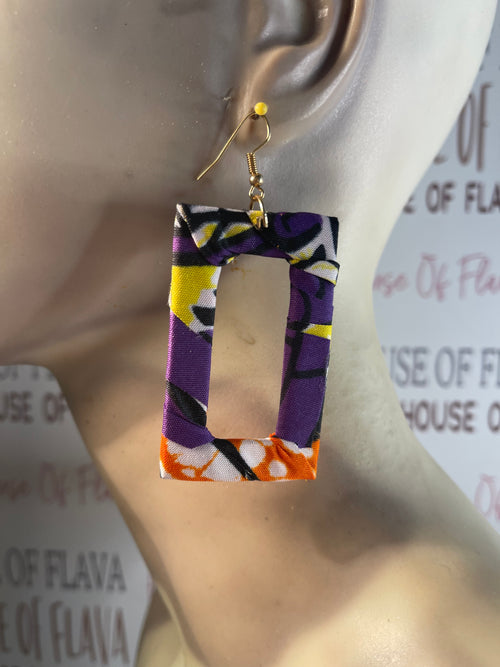 African fabric wrapped earrings (Wood)