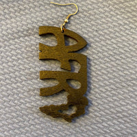 #175 Afro script w/map earrings (Wood)