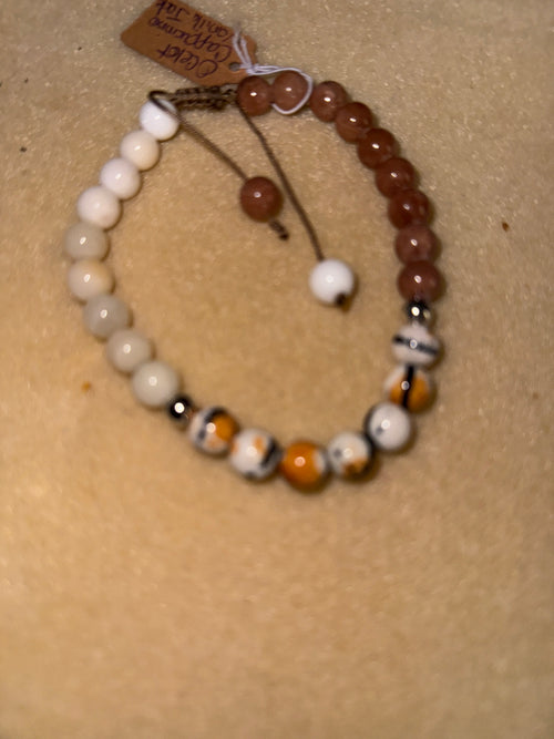 Ocelot, Cappucino & Vanilla Jade (Vanilla) bracelet (8mm)