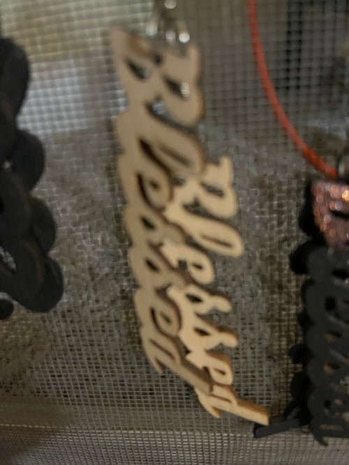 Blessed script earrings (Wood)