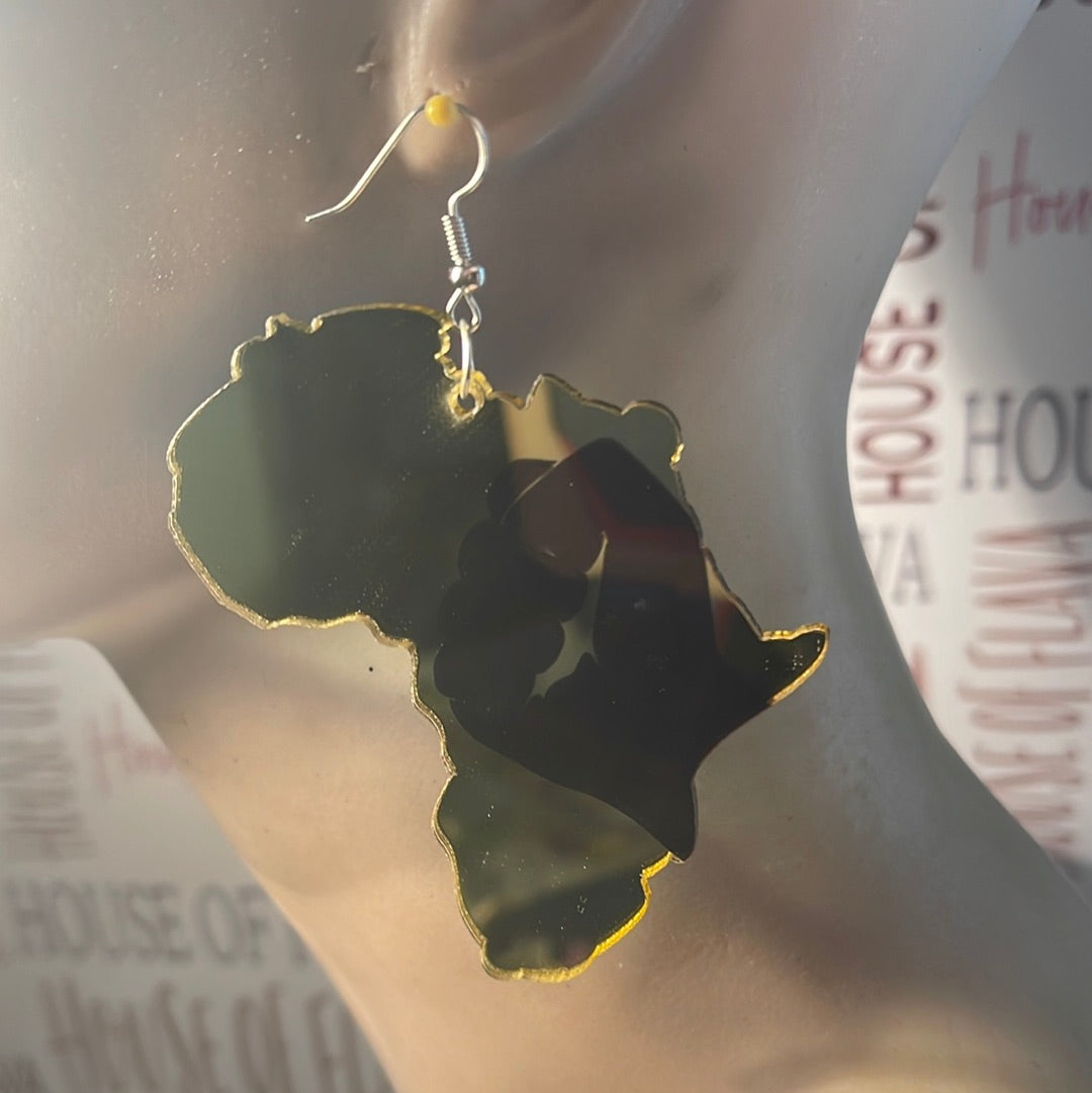 #212 Africa map w/fist Mirror-Acrylic earrings
