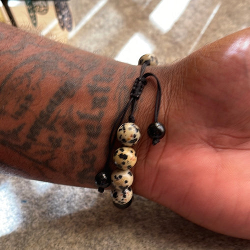 Dalmation Jasper with Black Onyx Meditation Healing Protection Spiritual bracelet
