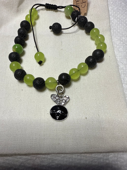Green Chalcedony with black Lava Rock & charm