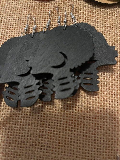Tribal head face earrings (Wood)