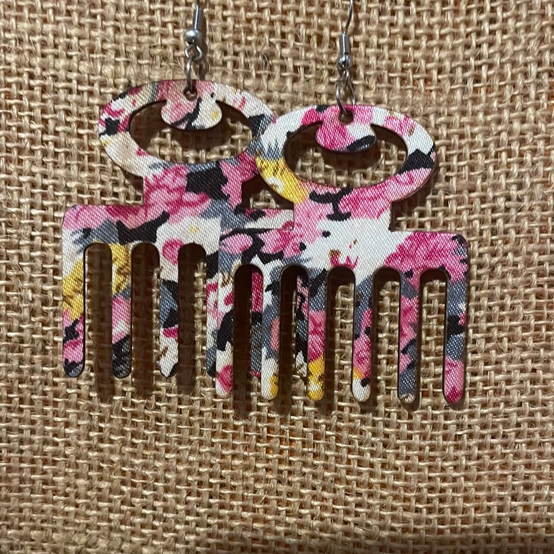 Afro pic fabric earrings (Wood)#114
