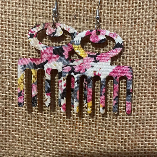 Afro pic fabric earrings (Wood)