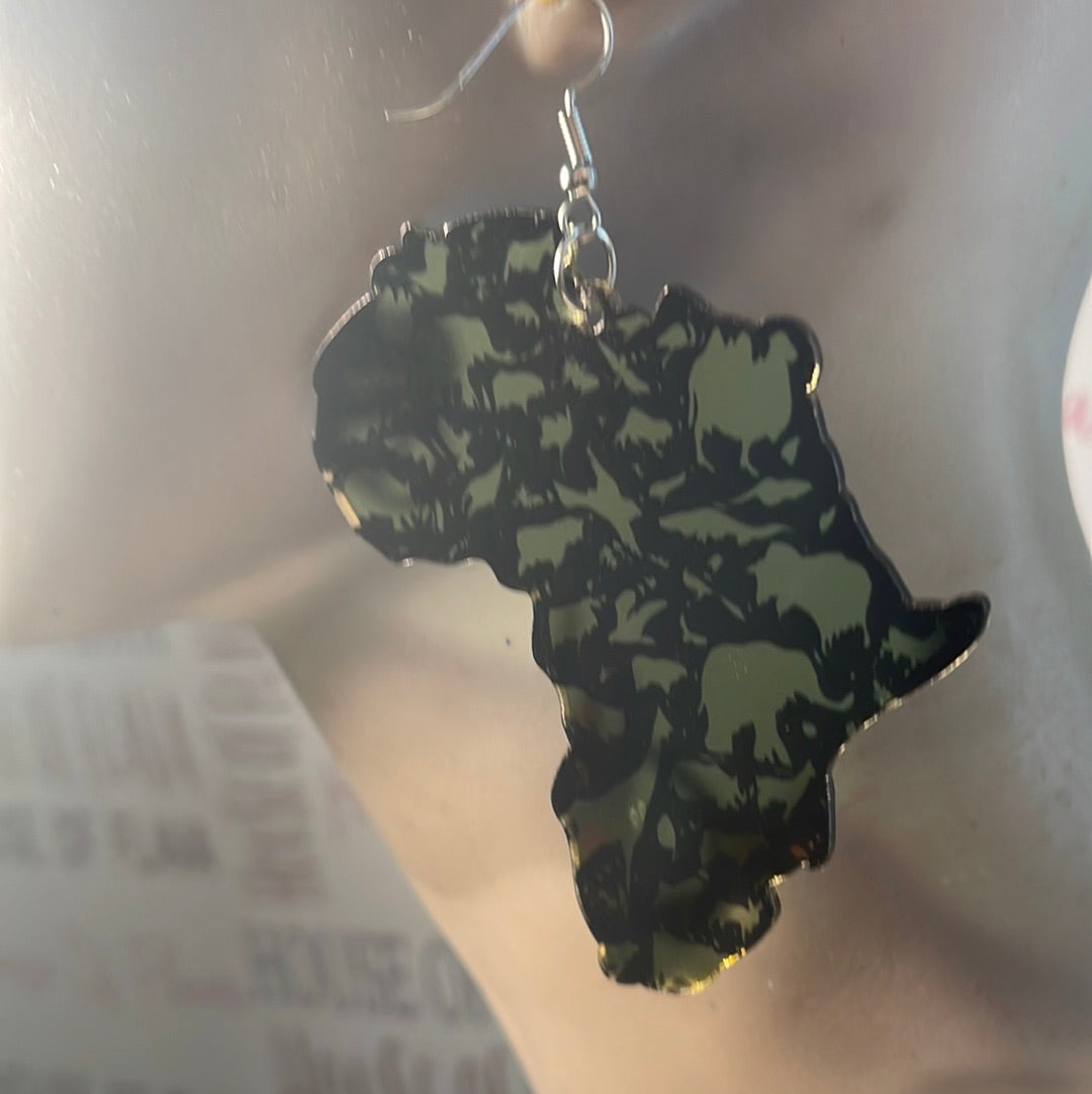 #213 Africa map w/animal Mirror-Acrylic earrings