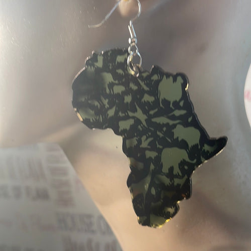 Africa map w/animal Mirror-Acrylic earrings #213